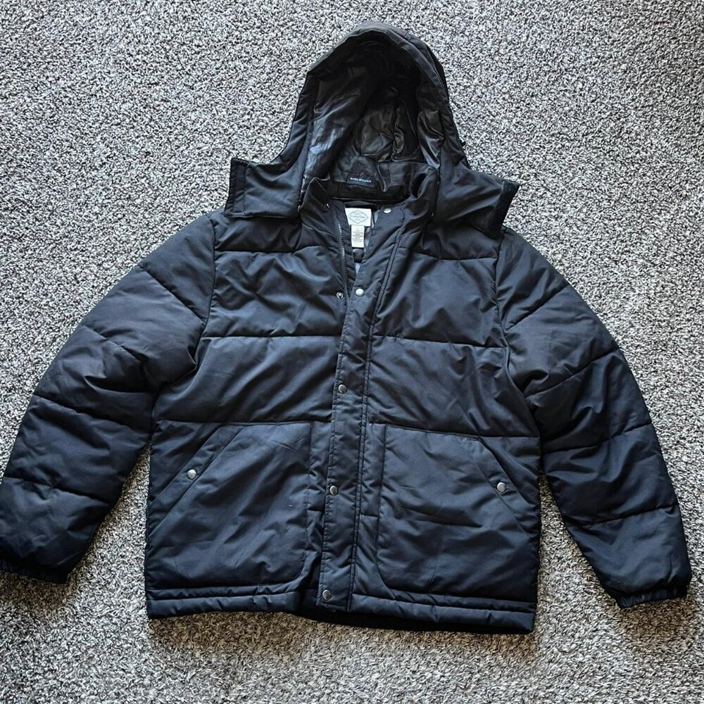 St Johns Bay Puffer Coat Mens Large Black Winter Gorpcore Skiing Hiking Full Zip